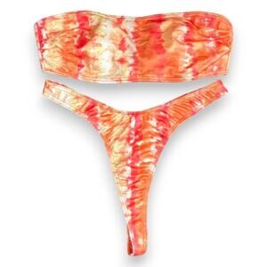 Vintage 1990s deadstock orange tie dye thong bikini